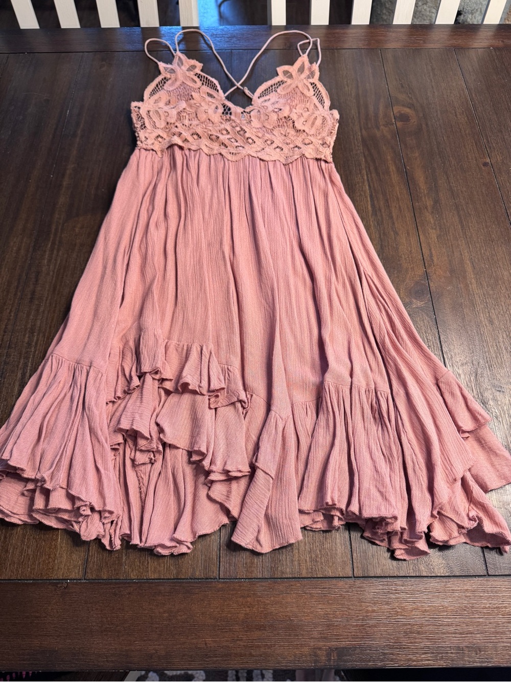 Free People One Dusty Rose Lace Slip Dress Boho Mini S Crochet Babydoll Festival - Picture 7 of 12